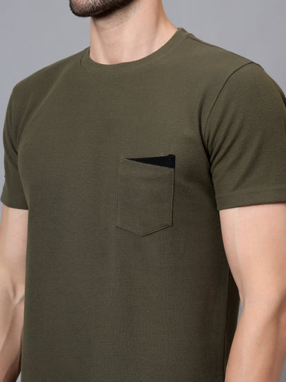 Men's Green Solid Round Neck Half Sleeve T-shirt