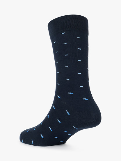 Men's Pack Of 5 Navy Blue Crew Length Printed Casual Socks
