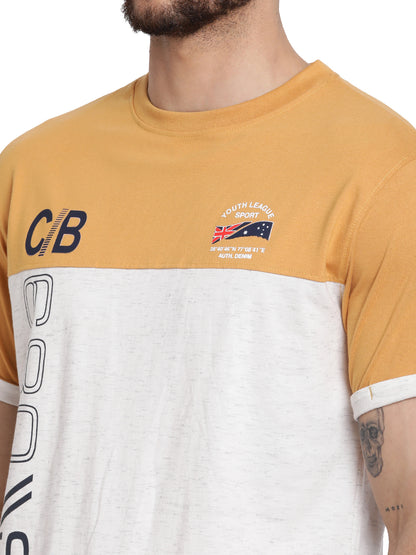 Men's Mustard Regular Fit Printed Half Sleeve Casual T-Shirt