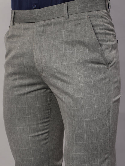 Men's Formal Flat front Grey Checks Trousers