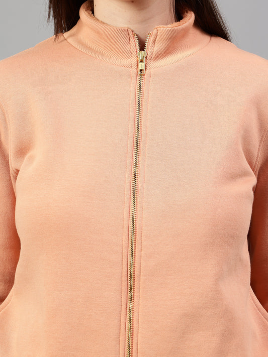 Women's Peach Solid Mock Collar Sweatshirt