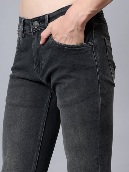 Men's Grey Solid Full Length Stretchable Jeans