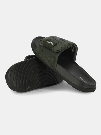 Men's Green Colourblock Sliders