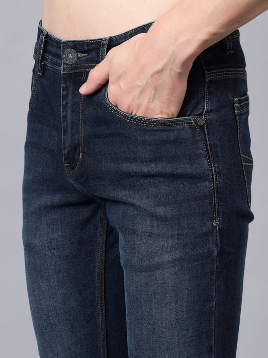 Denim Jeans for Men l Breathable & Soft with Color Fastness Ultra Narrow Fit Cotton Fabric Solid Pattern Button Closure