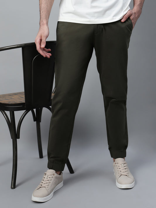 Men's Olive Green Solid Casual Jogger