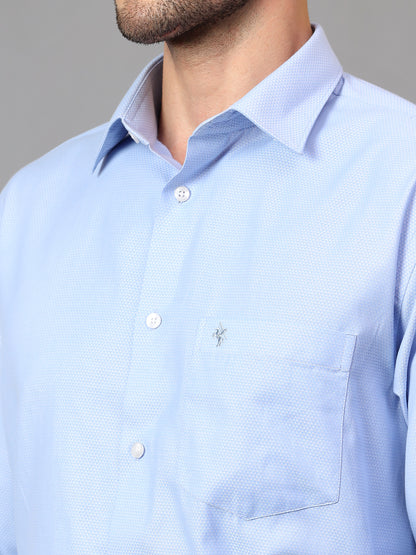 Men's Blue Formal Self Textured Full Sleeve Shirt