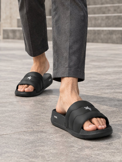 Men's Black Casual Colourblock Slider