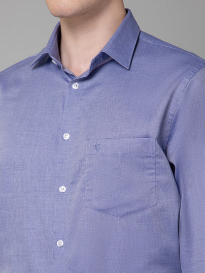 Men's Blue Formal Self Textured Full Sleeve Shirt