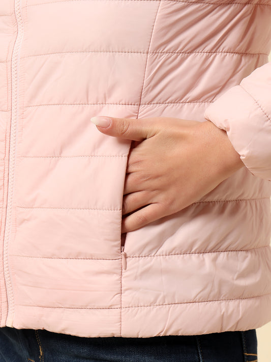 Reversible Jacket for Women | Premium Casual Jacket Regular Fit Mock Neck Nylon Fabric Solid Pattern