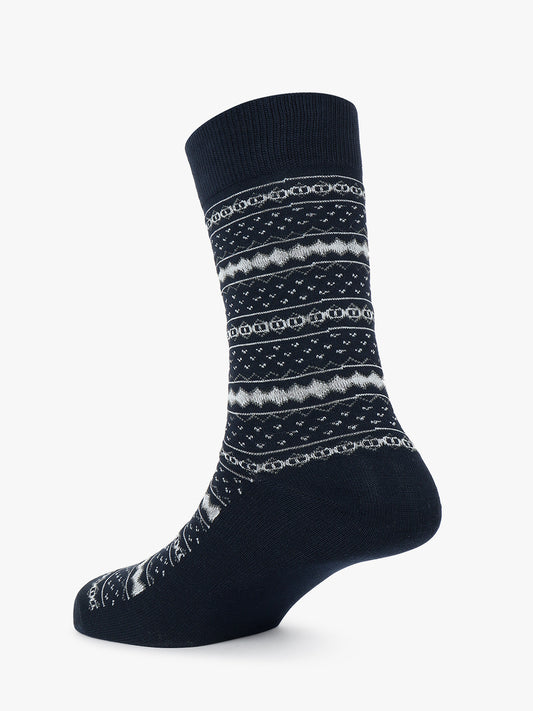 Men's Pack Of 5 Navy Blue Crew Length Printed Casual Socks