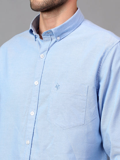 Men's Sky Blue Casual Plain Full Sleeve Shirt