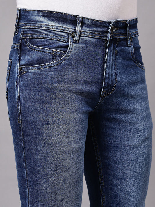 Denim Jeans for Men l Breathable & Soft with Color Fastness Ultra Narrow Fit Cotton Fabric Solid Pattern Button Closure