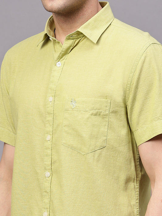 Men's Pista Green Slim Fit Solid Half Sleeve Casual Shirt