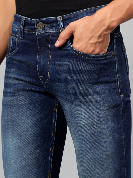 Denim Jeans for Men l Breathable & Soft with Color Fastness Ultra Narrow Fit Cotton Fabric Solid Pattern Button Closure