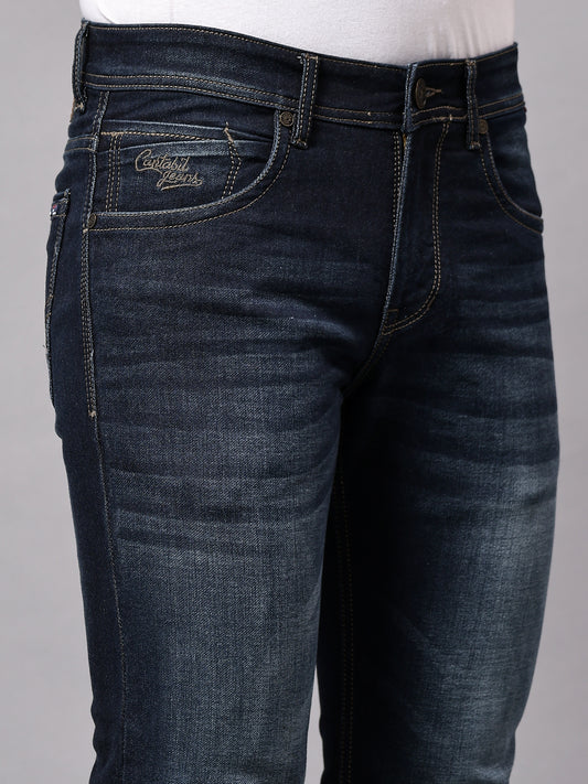 Denim Jeans for Men l Breathable & Soft with Color Fastness Ultra Narrow Fit Cotton Fabric Solid Pattern Button Closure