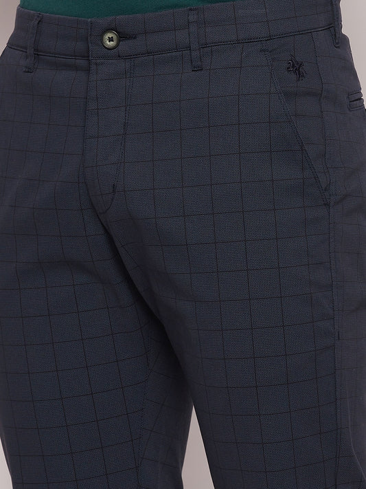 Cantabil Men Navy Blue Cotton Blend Checkered Regular Fit Casual Trouser (7057756029067)