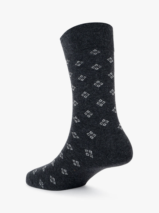 Men's Pack Of 5 Grey Crew Length Printed Casual Socks