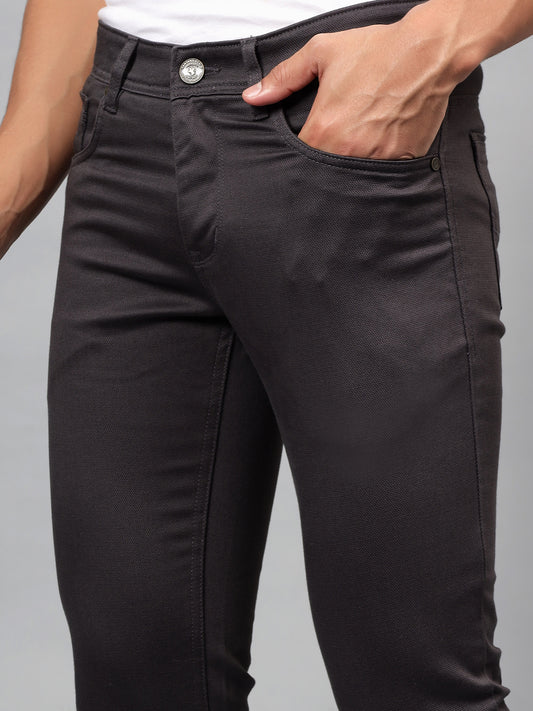 Casual Trouser for Men | Breathable & Soft with Color Fastness Regular Fit Cotton Blend Fabric Self Design Pattern Button Closure