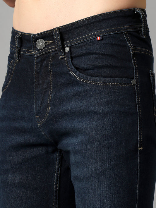Denim Jeans for Men l Breathable & Soft with Color Fastness Ultra Narrow Fit Cotton Fabric Solid Pattern Button Closure