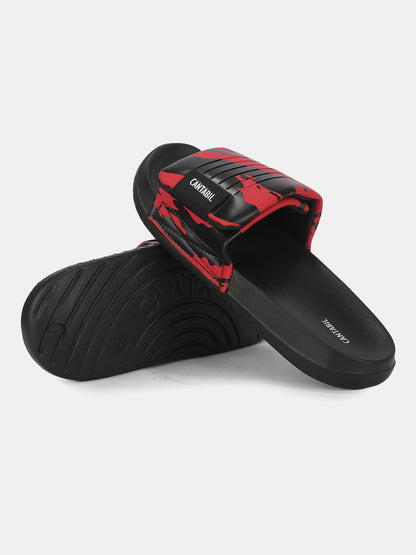 Men's Red Colourblock Sliders