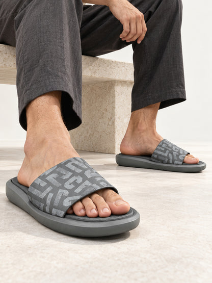 Men's Grey Printed Sliders