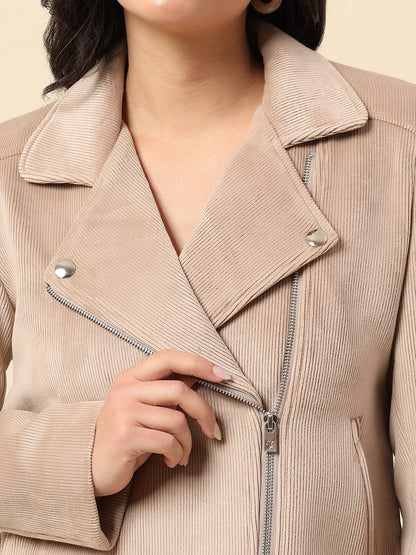 Jacket for Women | Premium Casual Jacket Regular Fit Notched Collar Corduroy Fabric Solid Pattern