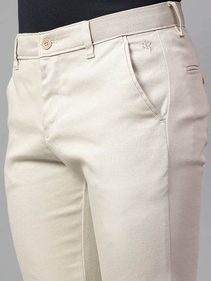 Casual Trouser for Men | Breathable & Soft with Color Fastness Regular Fit Cotton Blend Fabric Self Design Pattern Button Closure