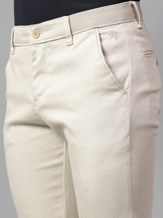 Casual Trouser for Men | Breathable & Soft with Color Fastness Regular Fit Cotton Blend Fabric Self Design Pattern Button Closure