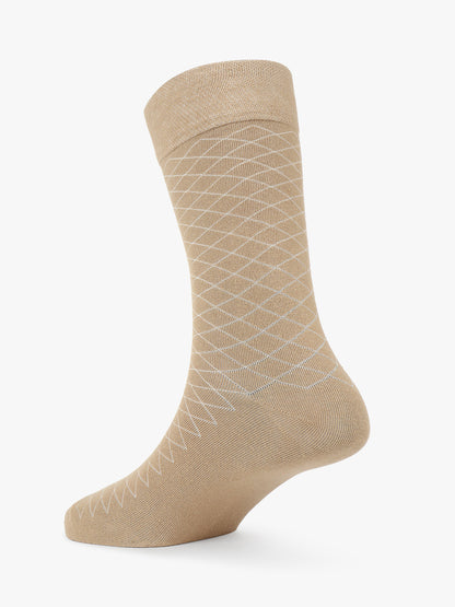 Men's Pack Of 5 Beige Crew Length Printed Casual Socks