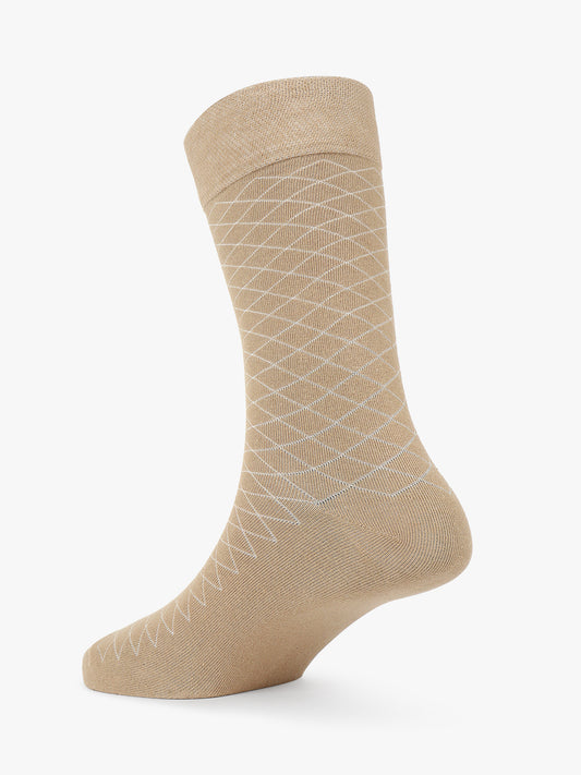 Men's Pack Of 5 Beige Crew Length Printed Casual Socks