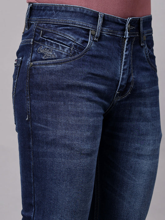 Denim Jeans for Men l Breathable & Soft with Color Fastness Ultra Narrow Fit Cotton Fabric Solid Pattern Button Closure