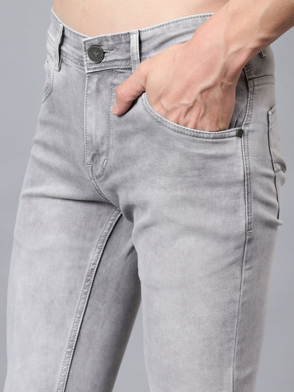 Men's Grey Solid Full Length Stretchable Jeans