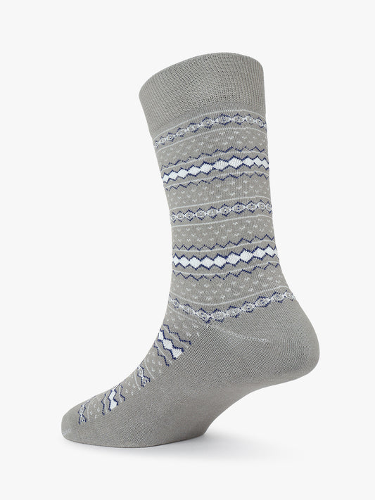 Men's Pack Of 5 Grey Crew Length Printed Casual Socks