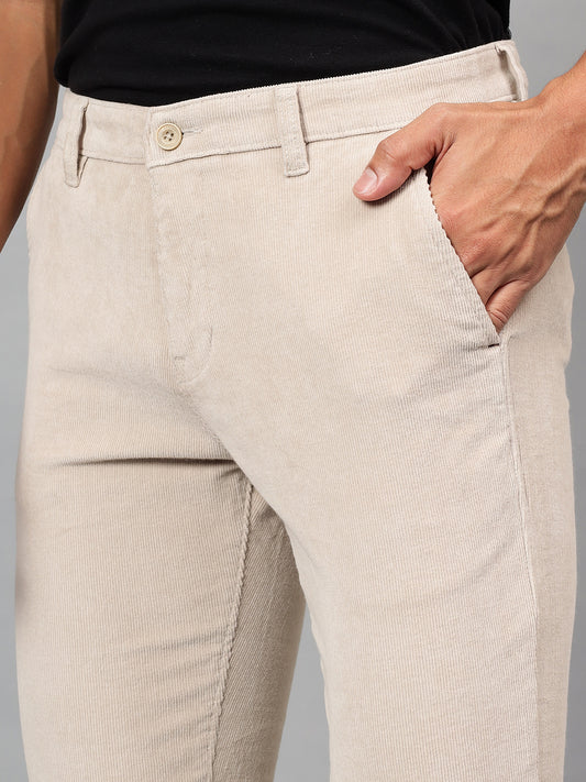 Casual Trouser for Men | Breathable & Soft with Color Fastness Regular Fit Cotton Blend Fabric Self Design Pattern Button Closure