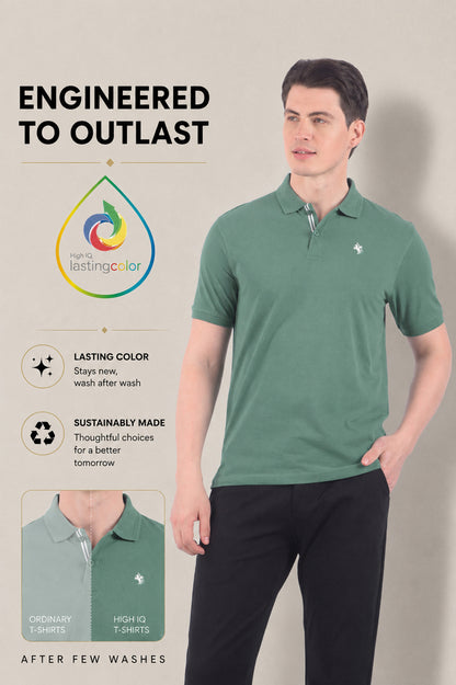 T-Shirt for Men | Breathable & Soft with Color Fastness Regular Fit Polo Neck Poly Cotton Fabric Solid Pattern