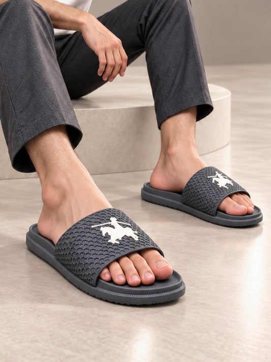 Men's Grey Solid Casual Sliders