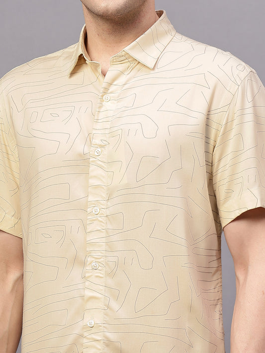 Casual Shirt for Men | Breathable & Soft with Color Fastness Regular Fit Spread Collar Neck Viscose Fabric Printed Pattern