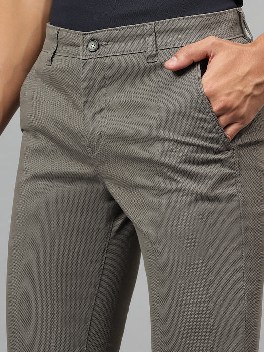 Casual Trouser for Men | Breathable & Soft with Color Fastness Regular Fit Cotton Blend Fabric Self Design Pattern Button Closure