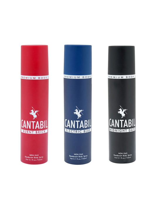 CANTABIL Burnt Brick ,Electric Blue, Midnight Date Unisex Long Lasting No Gas Deodorant Spray  -  For Men & Women (450 ml, Pack of 3)