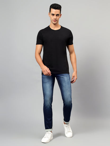 Denim Jeans for Men l Breathable & Soft with Color Fastness Ultra Narrow Fit Cotton Fabric Solid Pattern Button Closure