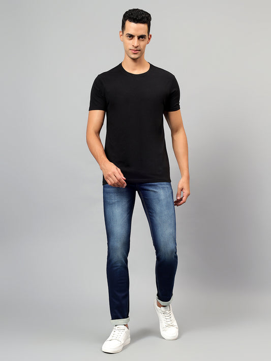 Denim Jeans for Men l Breathable & Soft with Color Fastness Ultra Narrow Fit Cotton Fabric Solid Pattern Button Closure