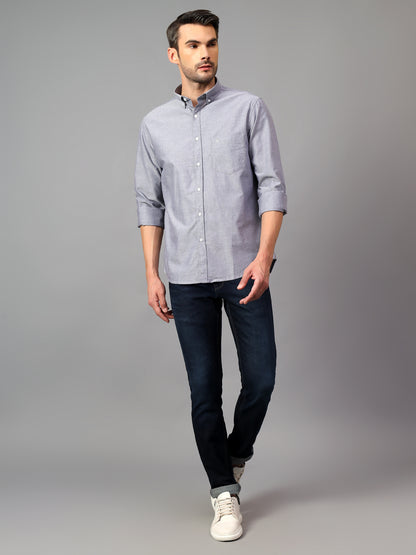 Men's Navy Blue Casual Plain Full Sleeve Shirt