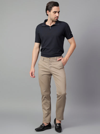 Casual Trouser for Men | Breathable & Soft with Color Fastness Regular Fit Cotton Blend Fabric Self Design Pattern Button Closure