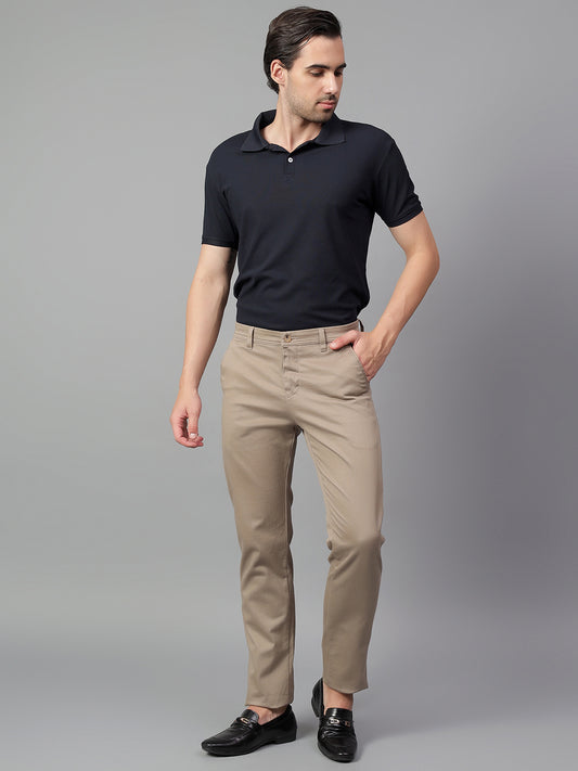 Casual Trouser for Men | Breathable & Soft with Color Fastness Regular Fit Cotton Blend Fabric Self Design Pattern Button Closure