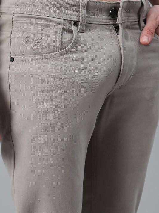 Casual Trouser for Men | Breathable & Soft with Color Fastness Regular Fit Cotton Blend Fabric Self Design Pattern Button Closure