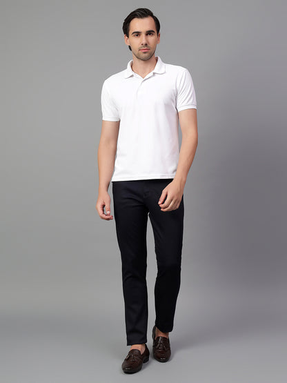 Casual Trouser for Men | Breathable & Soft with Color Fastness Regular Fit Cotton Blend Fabric Self Design Pattern Button Closure