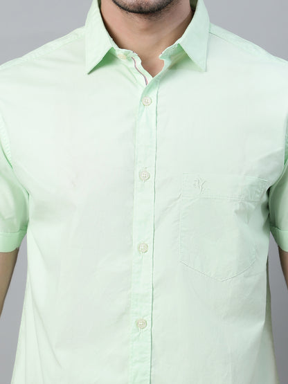 Men's Light Green Casual Plain Half Sleeve Shirt