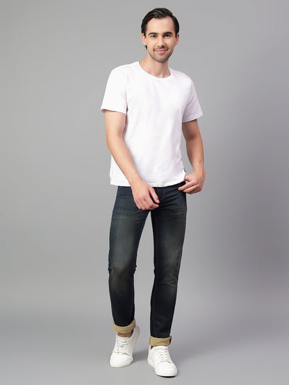 Denim Jeans for Men l Breathable & Soft with Color Fastness Ultra Narrow Fit Cotton Fabric Solid Pattern Button Closure