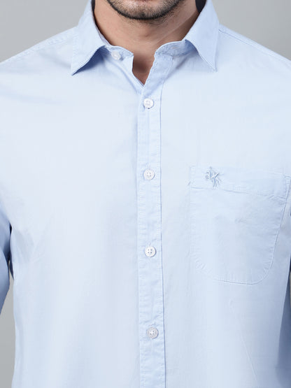 Men's Light Blue Casual Plain Stretch Full Sleeve Shirt