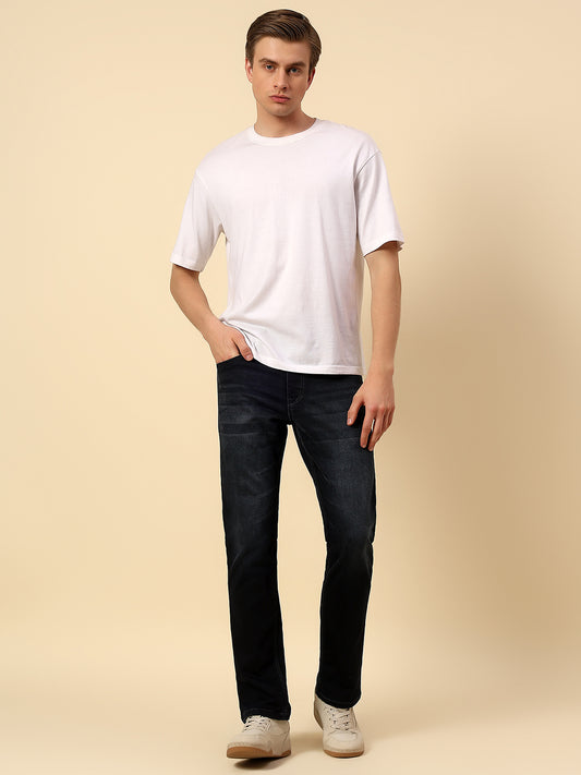 Denim Jeans for Men | Breathable & Soft with Color Fastness Straight Fit Poly Cotton Fabric Solid Pattern Button Closure